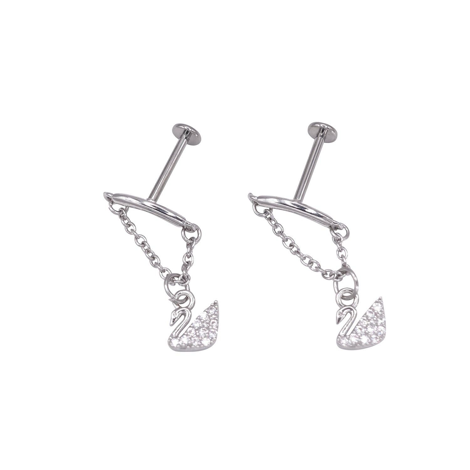 Swan Zircon Titanium Chain Earrings